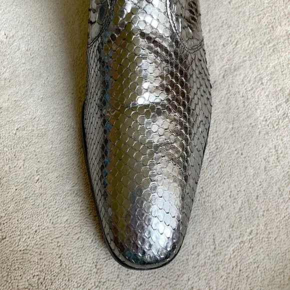 NIB JEAN-MICHEL CAZABAT ‘BOWIE’ Silver PYTHON Zip ANKLE BOOTS Size 41 EUR8 US